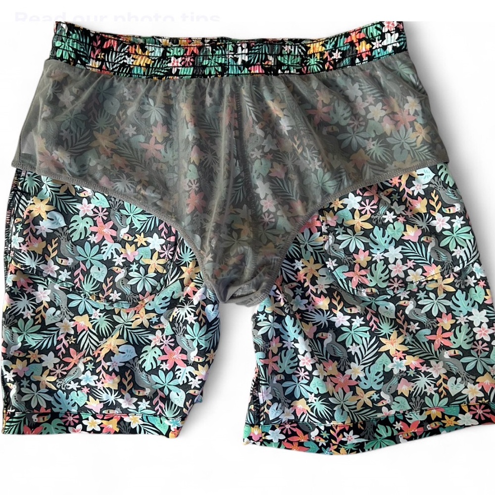 Chubbies The Bloomerangs 7” Swim Trunks Large Black Floral Lined Classic Fit - Picture 7 of 8